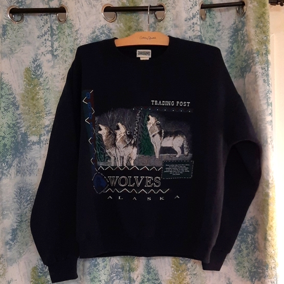 Xl y2k vintage wolf sweatshirt wolves navy with great pic great condition - Picture 1 of 8